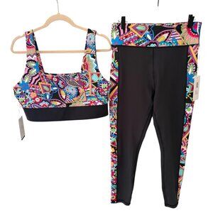 Johnny Was Bee Active SET Bra + Legging L/XL Demarne Black Floral NWT Reversible